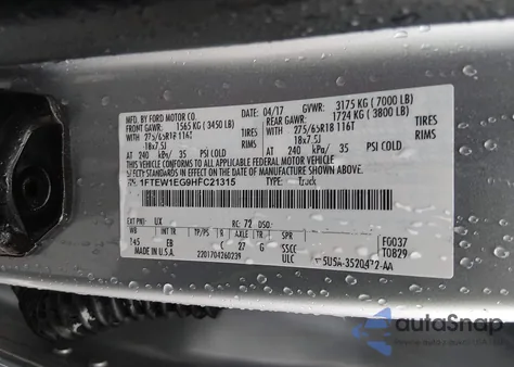 2017 Ford F-150 Lariat z USA, uszkodzony, nr VIN 1FTEW1EG9HFC21315